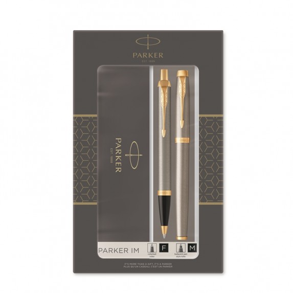 Набор подарочный Parker IM Core - Brushed Metal GT, ручка роллер+ручка шариковая