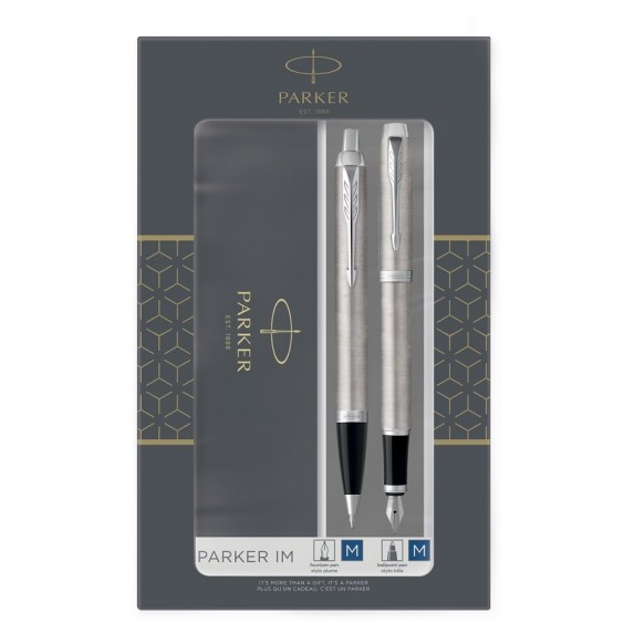 Набор Parker IM Duo: шариковая ручка IM Stainless Steel CT, синяя, 1,0мм + перьевая ручка IM Stainless Steel CT